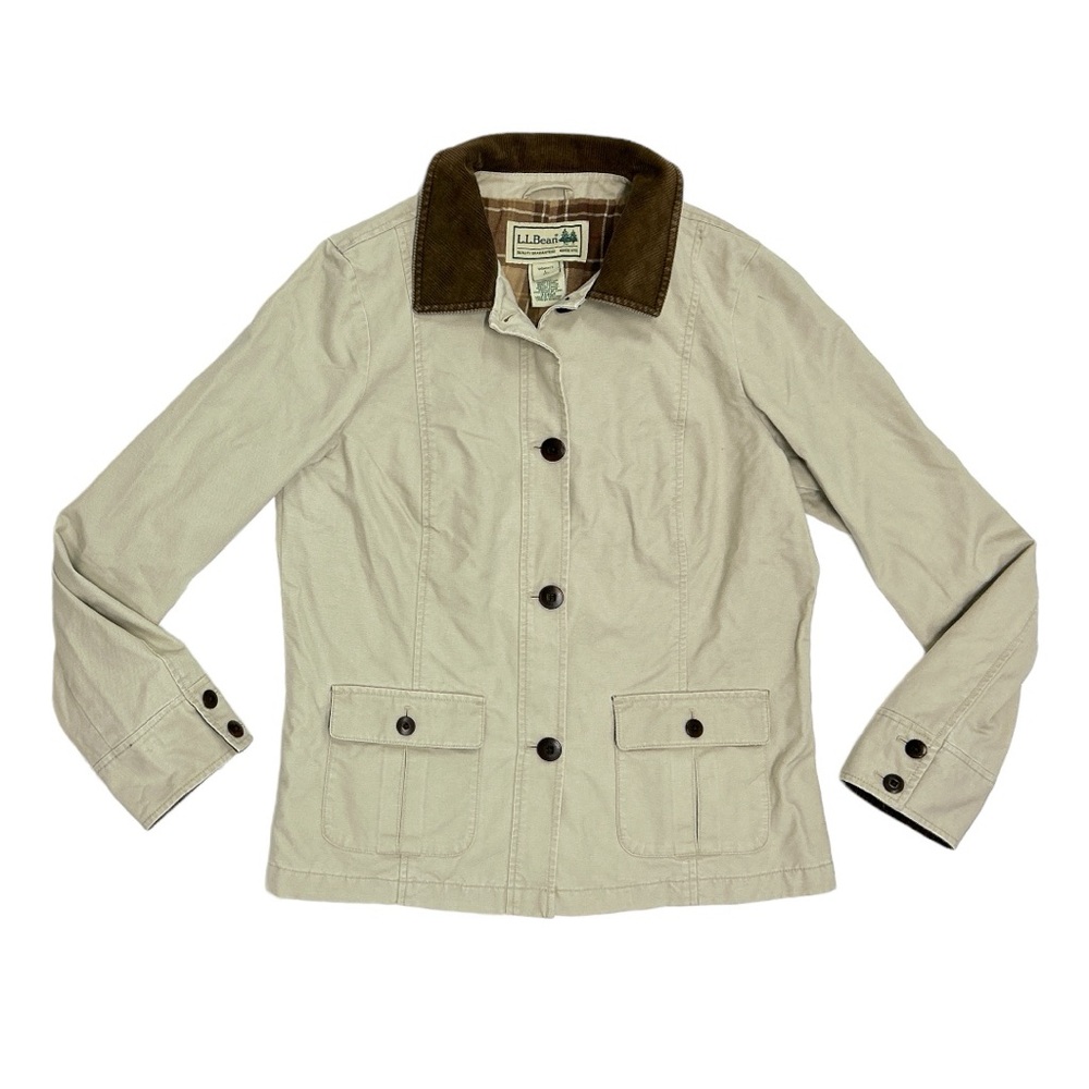 VINTAGE LL BEAN Women’s Button Up Khaki Paid Lined Chore Coat. Size Large